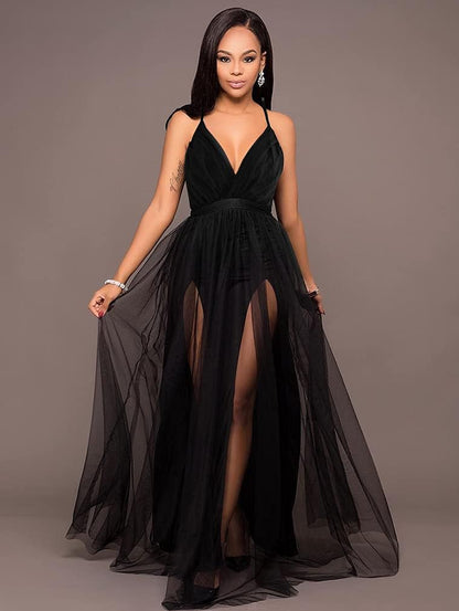Sexy Deep V Neck Split Party Dress