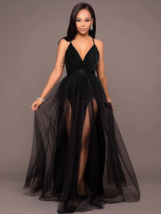 Sexy Deep V Neck Split Party Dress