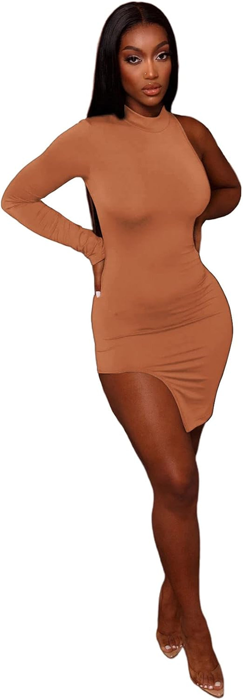 Classy One Shoulder Long Sleeve Bodycon Dress