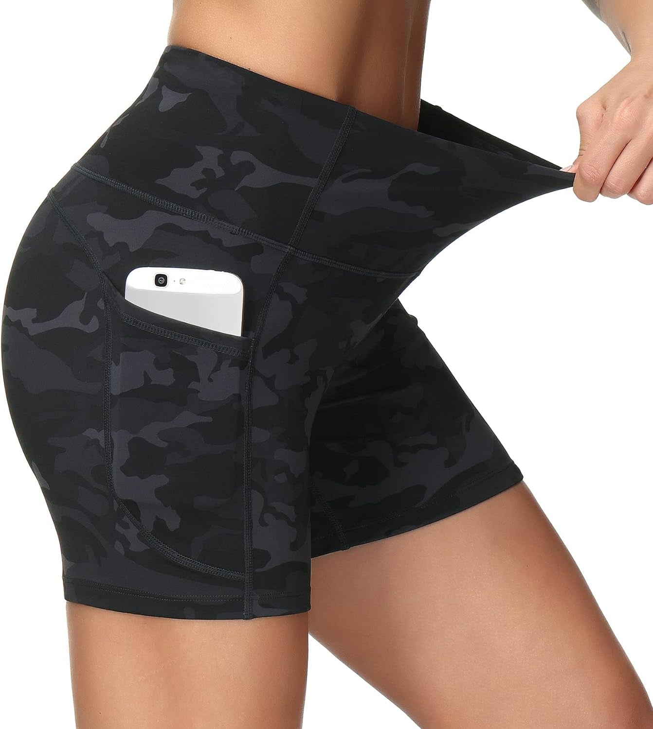 High Waist Workout Shorts with 2 Side Pockets