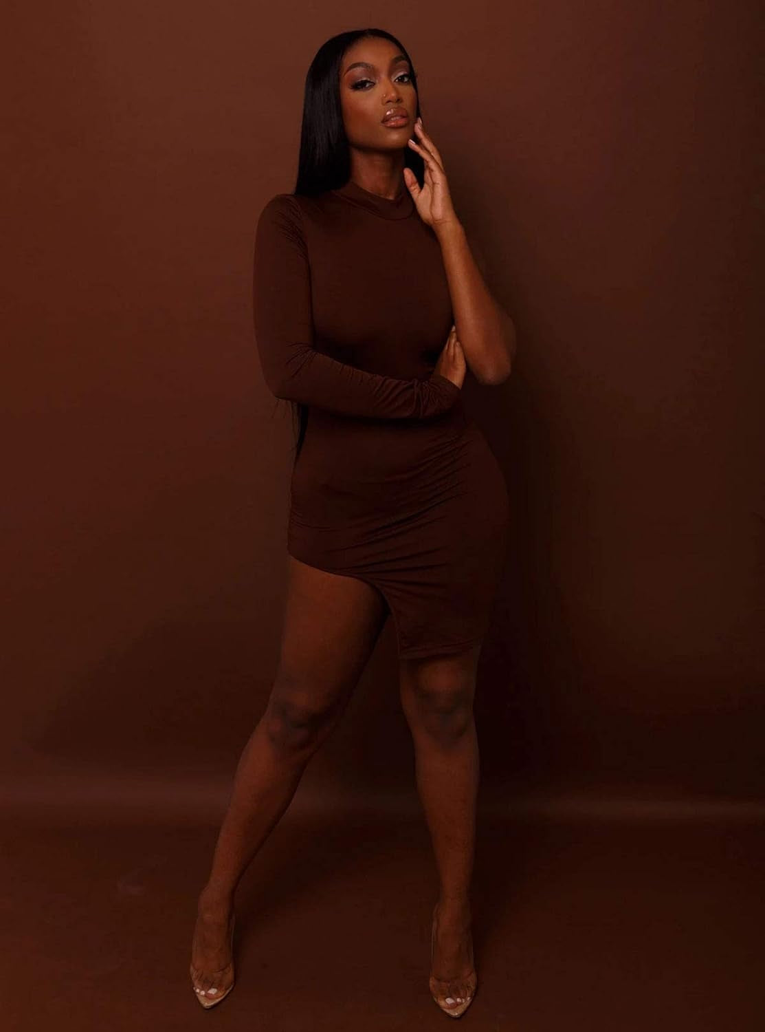 Classy One Shoulder Long Sleeve Bodycon Dress
