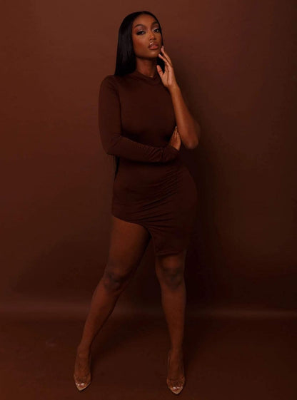 Classy One Shoulder Long Sleeve Bodycon Dress