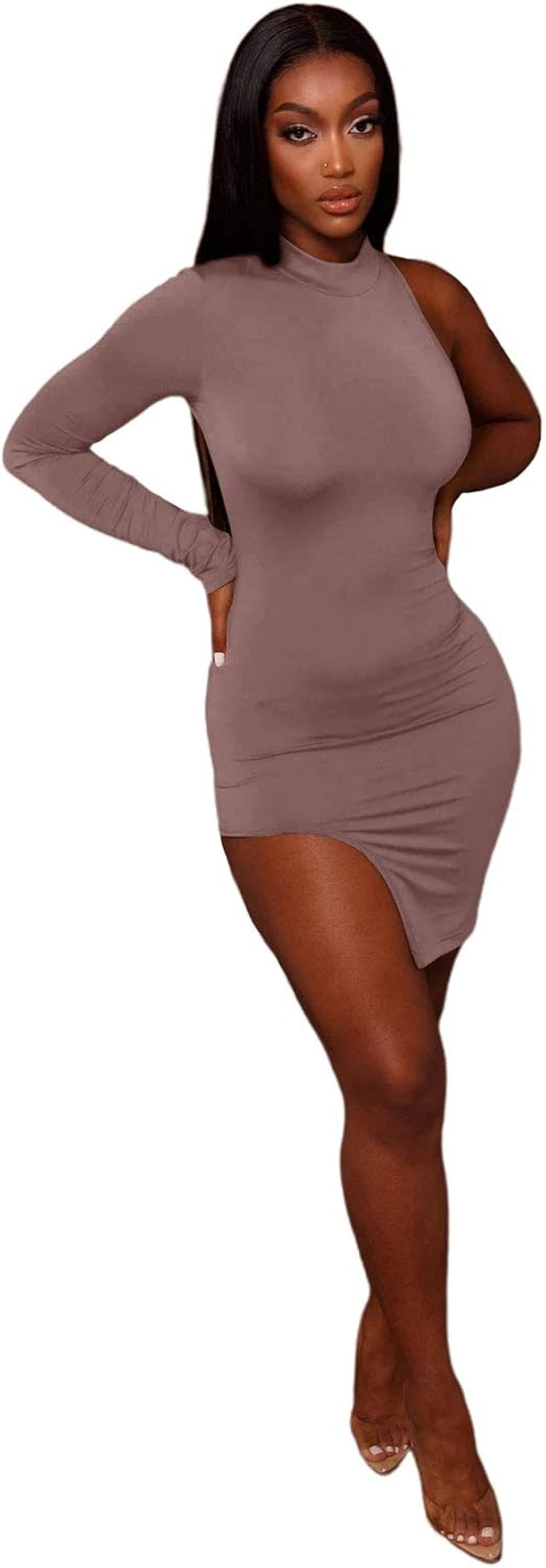Classy One Shoulder Long Sleeve Bodycon Dress