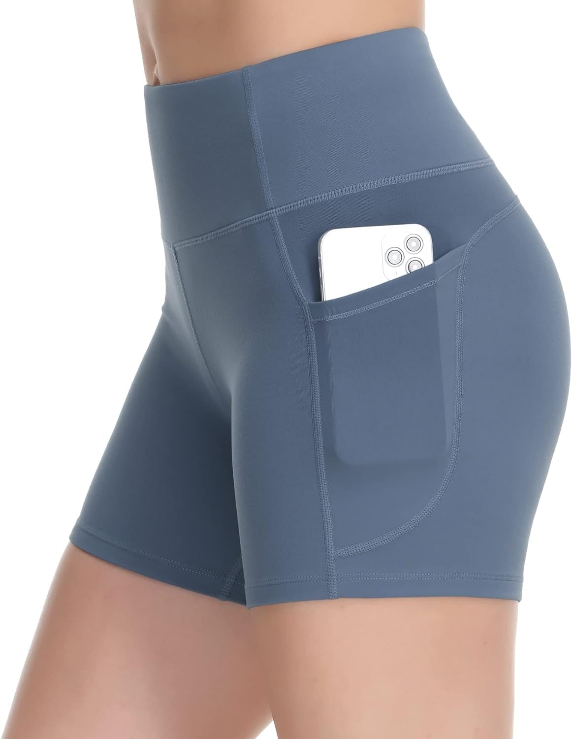 High Waist Workout Shorts with 2 Side Pockets