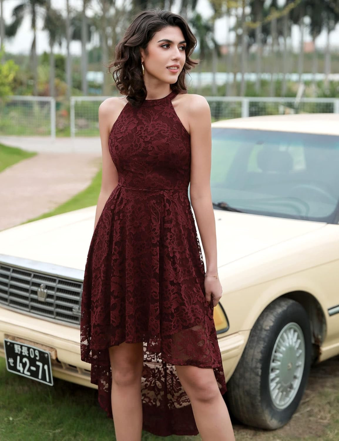 Women Halter Lace Wedding Guest Dress