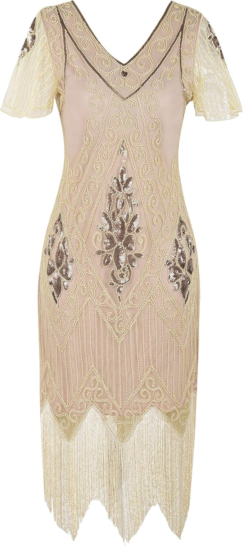 1920S Sequins Art Deco Gatsby Cocktail Dress with Sleeve