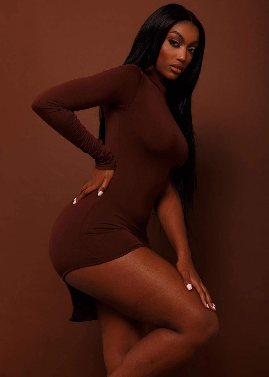 Classy One Shoulder Long Sleeve Bodycon Dress