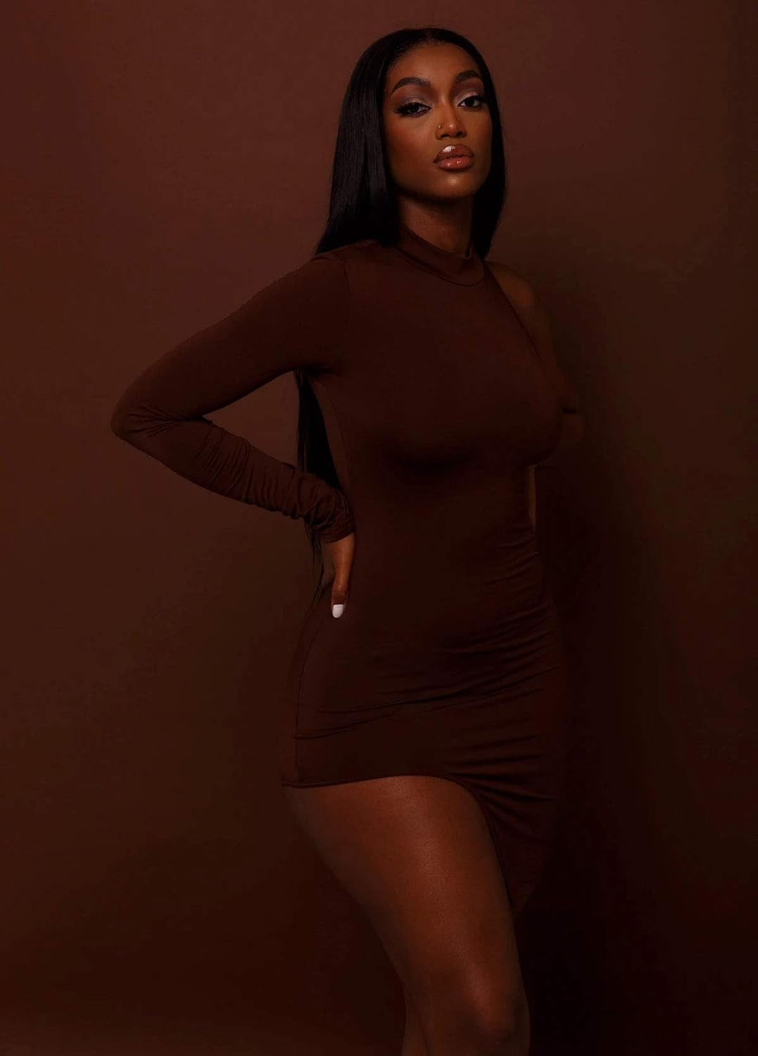 Classy One Shoulder Long Sleeve Bodycon Dress