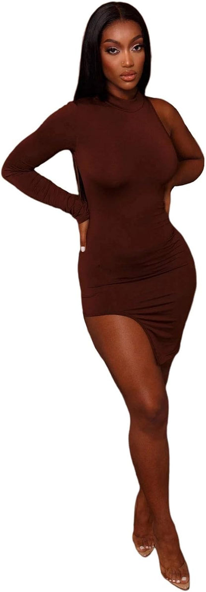 Classy One Shoulder Long Sleeve Bodycon Dress