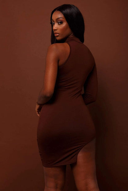Classy One Shoulder Long Sleeve Bodycon Dress