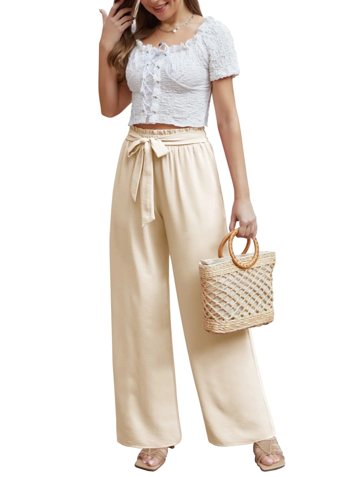 Casual Wide Leg High Waisted Pants